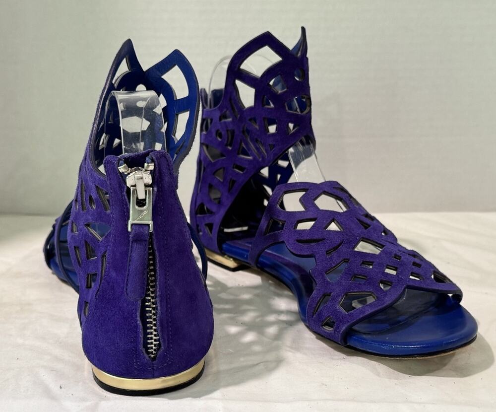 Brian Atwood Womens Suede Cutout Detail Gladiator Sandals Blue Size 8